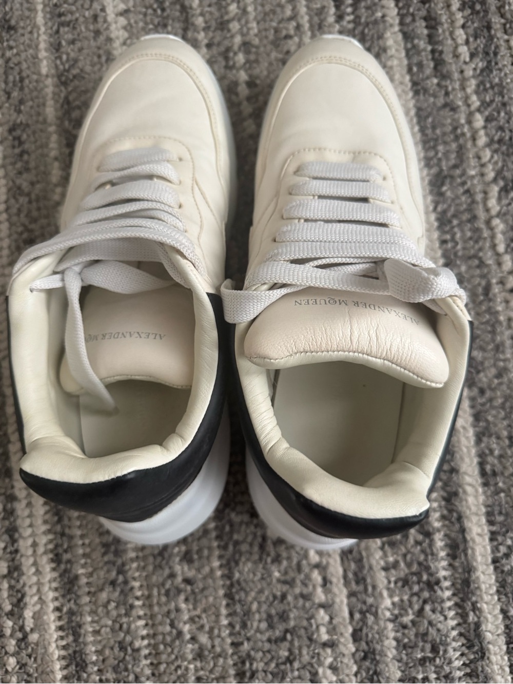 Alexander McQueen Off-White Leather Sneakers with Black Heel